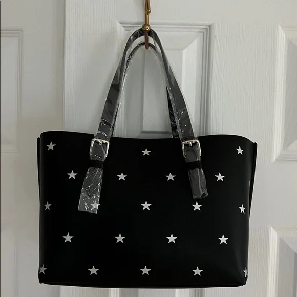 Star Print Tote Bag for Women Top-handle Crossbody Bag in Black - Picture 9 of 13